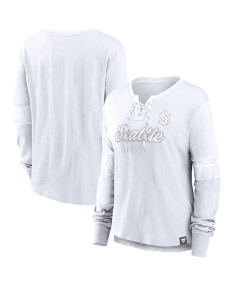 Fanatics Women's Seattle Kraken White Out Lace-Up Fashion Long Sleeve T-Shirt