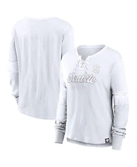 Fanatics Women's Seattle Kraken White Out Lace-Up Fashion Long Sleeve T-Shirt