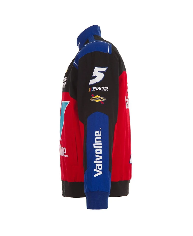 Jh Design Men's Black/Red Kyle Larson Valvoline Full-Snap Twill Uniform Jacket