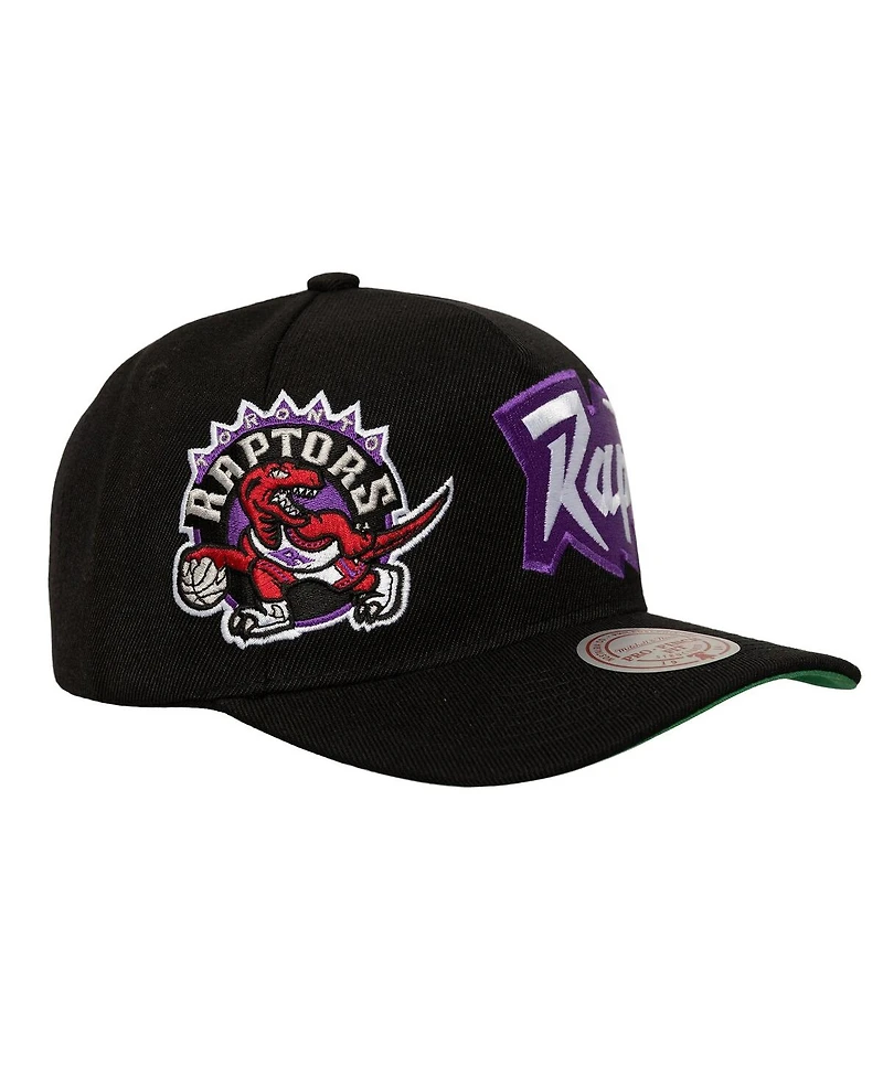 Mitchell & Ness Men's Black Toronto Raptors Busted Logo Wordmark Wrap-Around Pro Pinch Adjustable Hat
