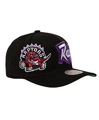 Mitchell & Ness Men's Black Toronto Raptors Busted Logo Wordmark Wrap-Around Pro Pinch Adjustable Hat