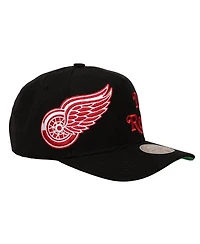 Mitchell & Ness Men's Black Detroit Red Wings Busted Logo Wordmark Wrap-Around Pro Pinch Adjustable Hat