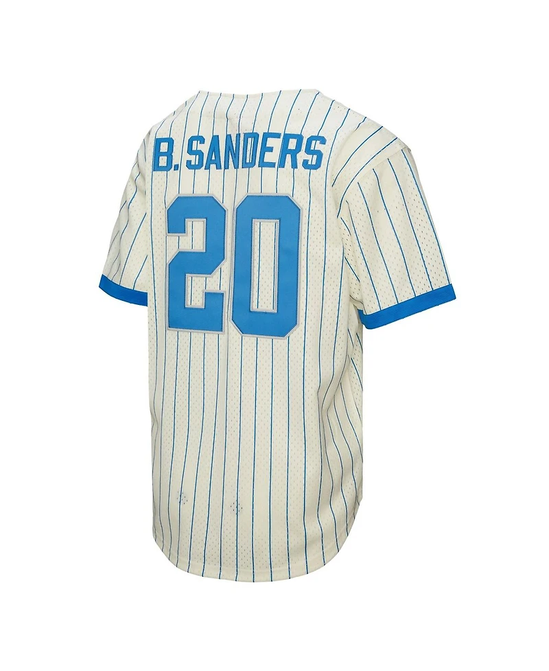 Mitchell & Ness Men's Barry Sanders Cream Detroit Lions Name Number Mesh Button-Up Baseball Jersey