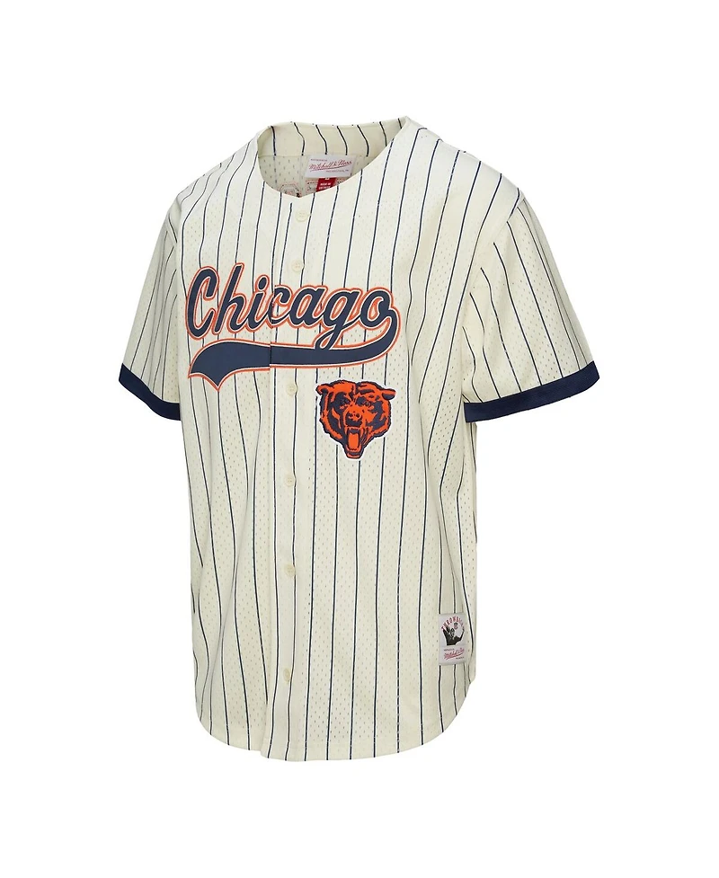 Mitchell & Ness Men's Walter Payton Cream Chicago Bears Name Number Mesh Button-Up Baseball Jersey
