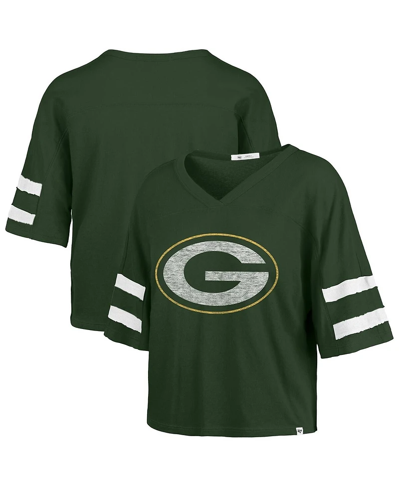 '47 Brand Women's Green Bay Packers Premier Scout Cropped V-Neck T-Shirt