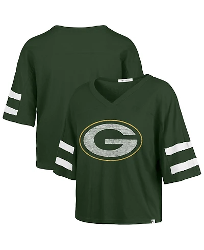 '47 Brand Women's Green Bay Packers Premier Scout Cropped V-Neck T-Shirt