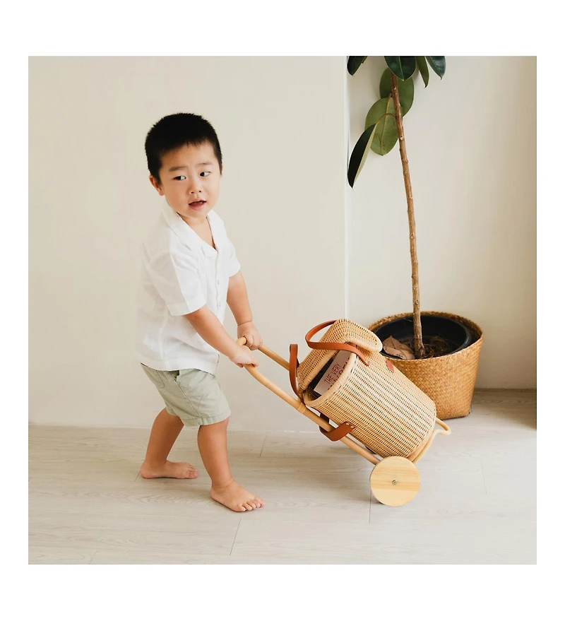 Momiji - Handcrafted Rattan Eric Shopping Trolley with detachable Tote Bag and Wooden Wheels - Wicker