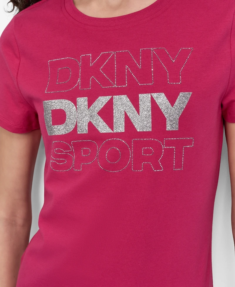 Dkny Women's Sport Glitter Logo Crew Neck T-shirt
