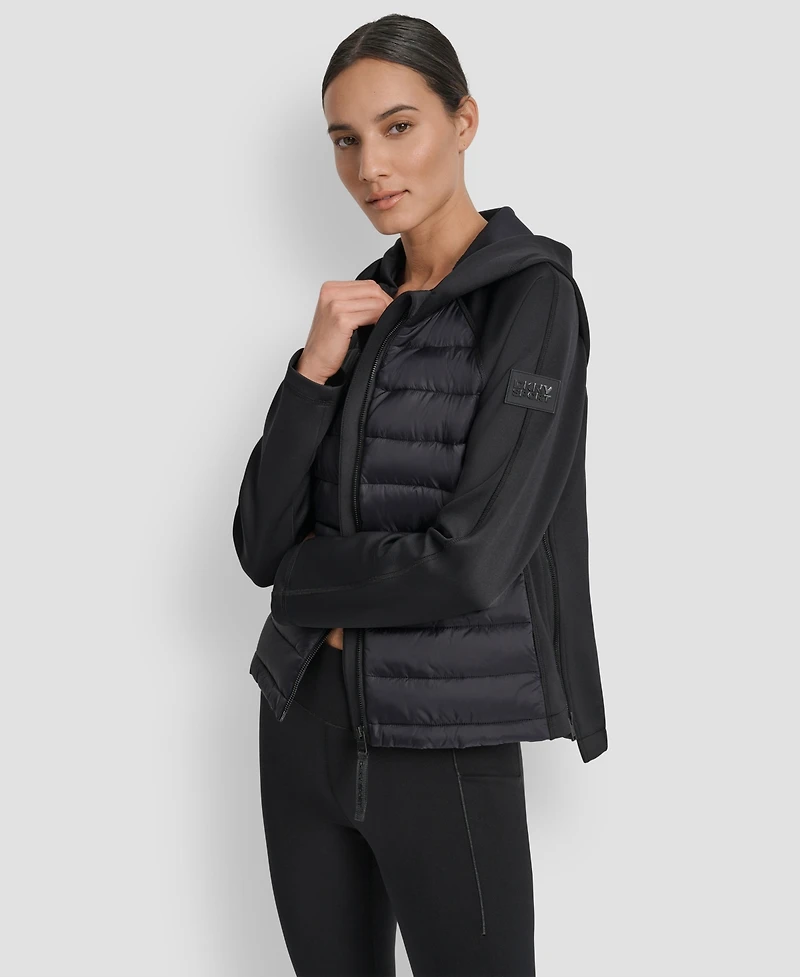 Dkny Women's High Low Hem Scuba Mixed Quilted Puffer Jacket