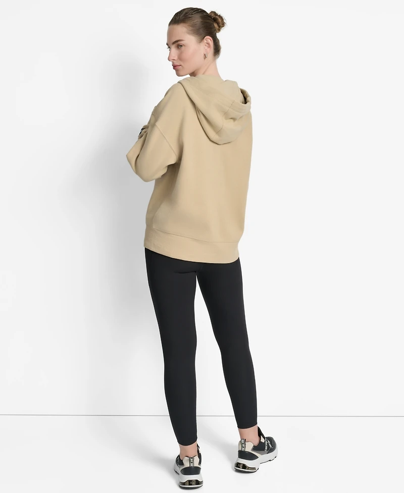 Dkny Women's Woven Patch Oversized Full Zip Jacket Hoodie