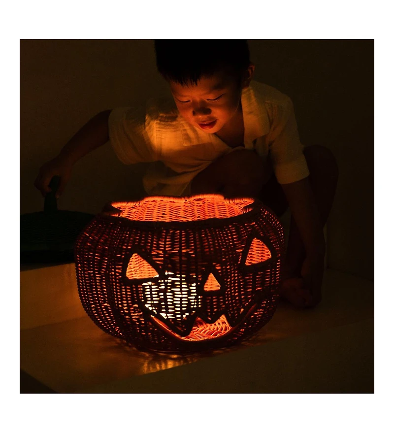Momiji - Handcrafted Rattan Pumpkin Face Basket - Wicker