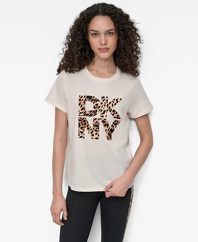 Dkny Women's Stacked Animal Print Crew Neck T-shirt