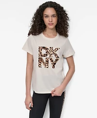 Dkny Women's Stacked Animal Print Crew Neck T-shirt