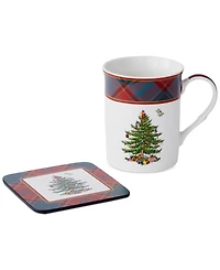 Spode Christmas Tree Tartan 5-Pc. Mug & Tin Coaster Set