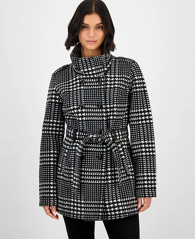 Bcx Juniors' Plaid Micro-Fleece Belted Jacket