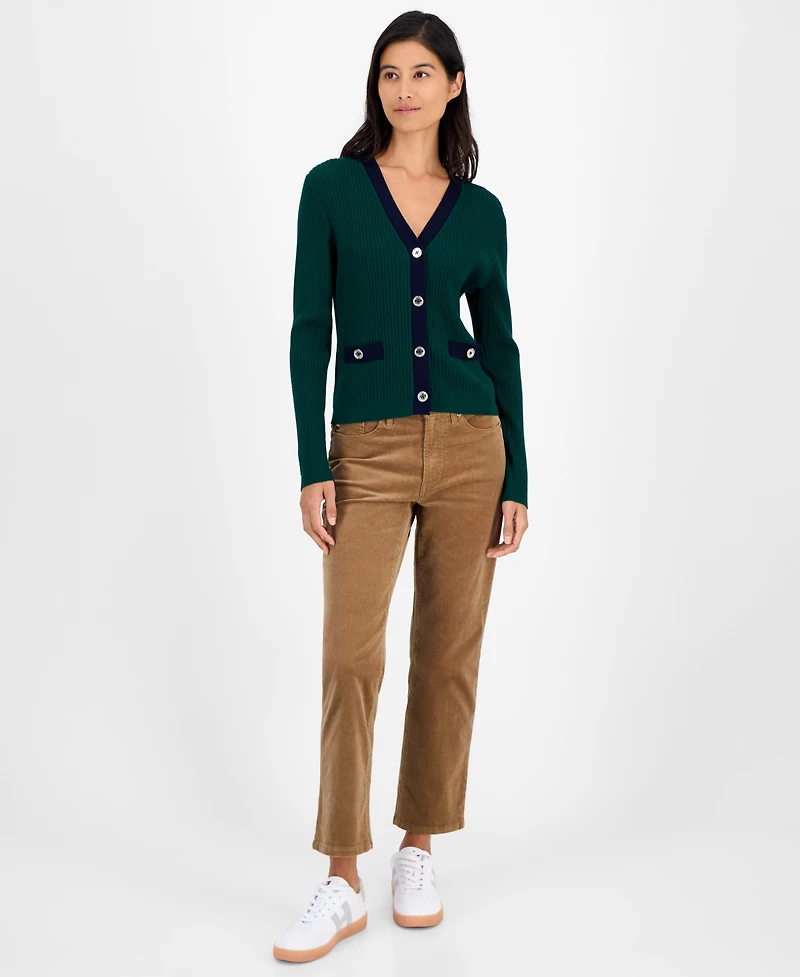 Tommy Hilfiger Women's Contrast Trim V-Neck Button-Front Cardigan