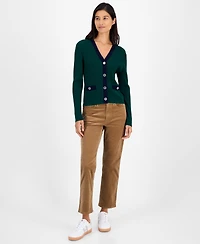 Tommy Hilfiger Women's Contrast Trim V-Neck Button-Front Cardigan