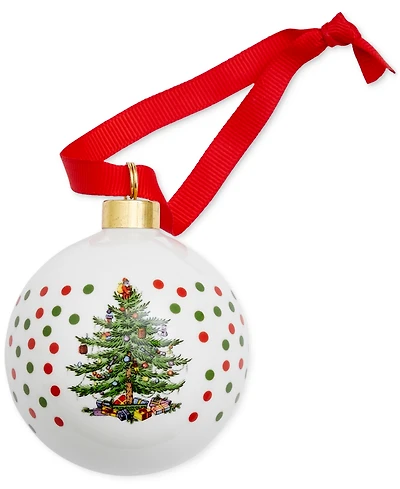 Spode Christmas Tree Polka Dot Porcelain Ball Ornament