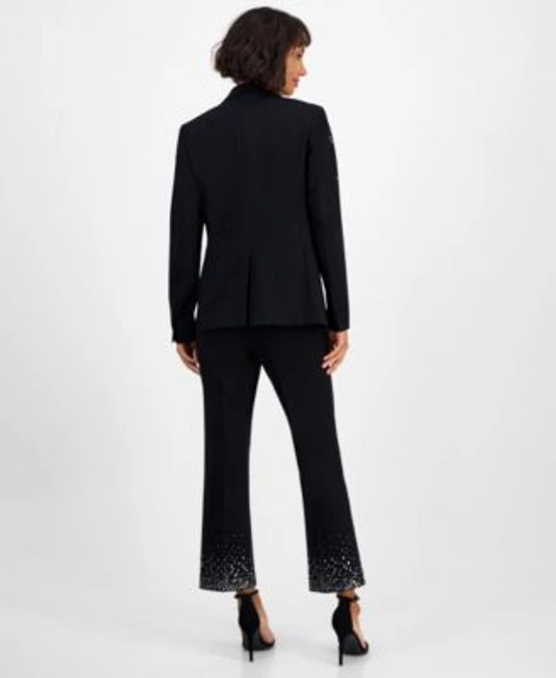 Anne Klein Womens Embellished One Button Jacket Embellished Mid Rise Capri Pants