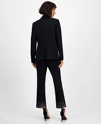 Anne Klein Womens Embellished One Button Jacket Embellished Mid Rise Capri Pants