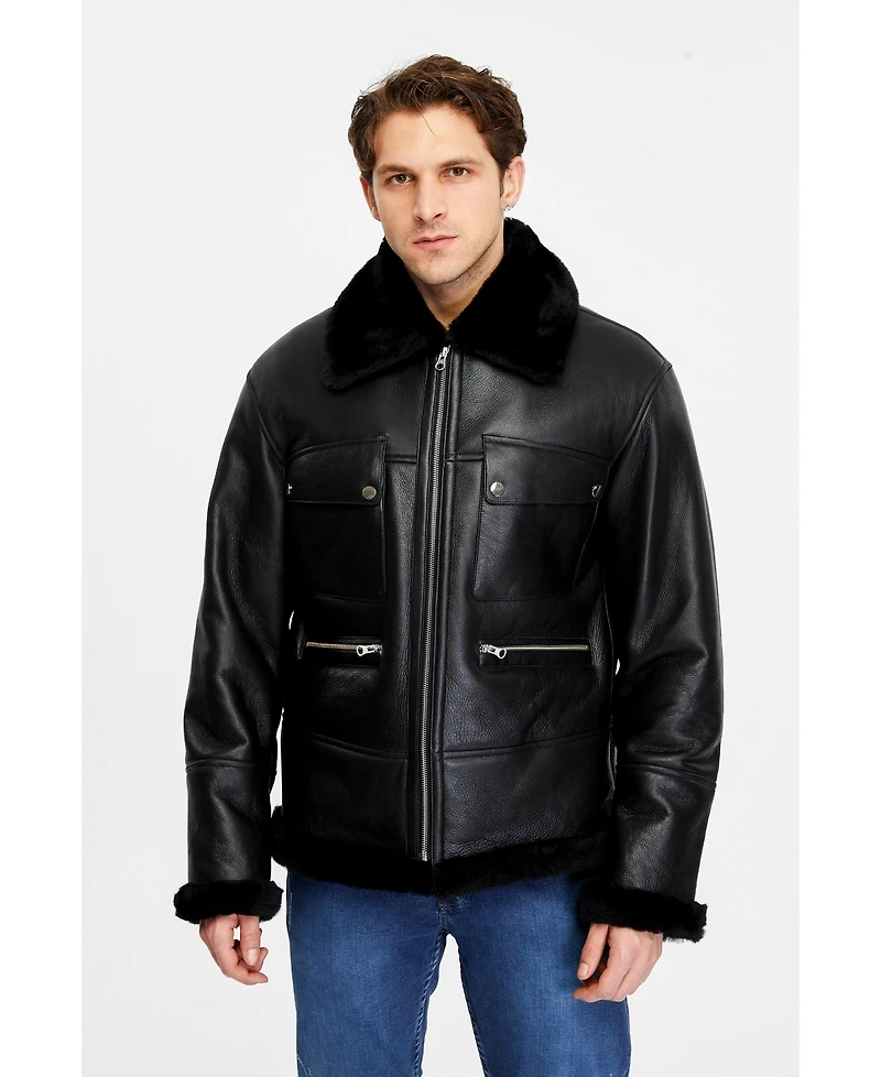 Furniq Uk Men's Genuine Sheepskin Bomber Jacket