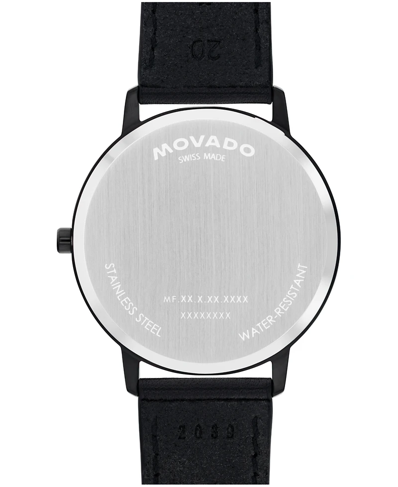 Movado Unisex Face Swiss Quartz Black Leather Watch, 41mm