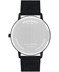 Movado Unisex Face Swiss Quartz Black Leather Watch, 41mm