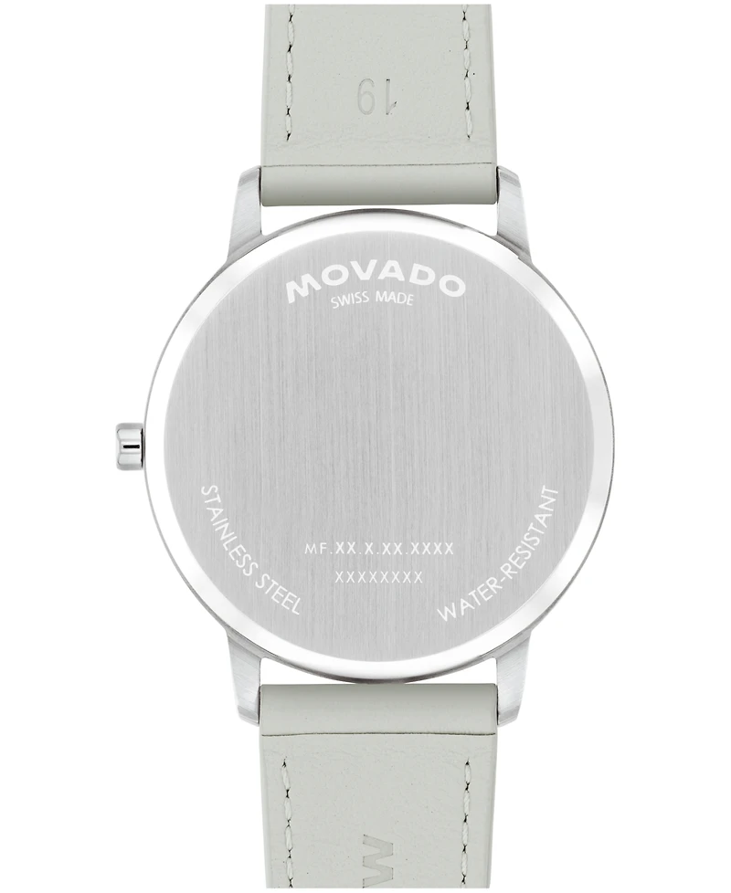 Movado Unisex Face Swiss Quartz Grey Leather Watch, 39mm