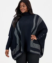 Jm Collection Plus Solid Turtleneck Poncho Sweater, Macy's Exclusive