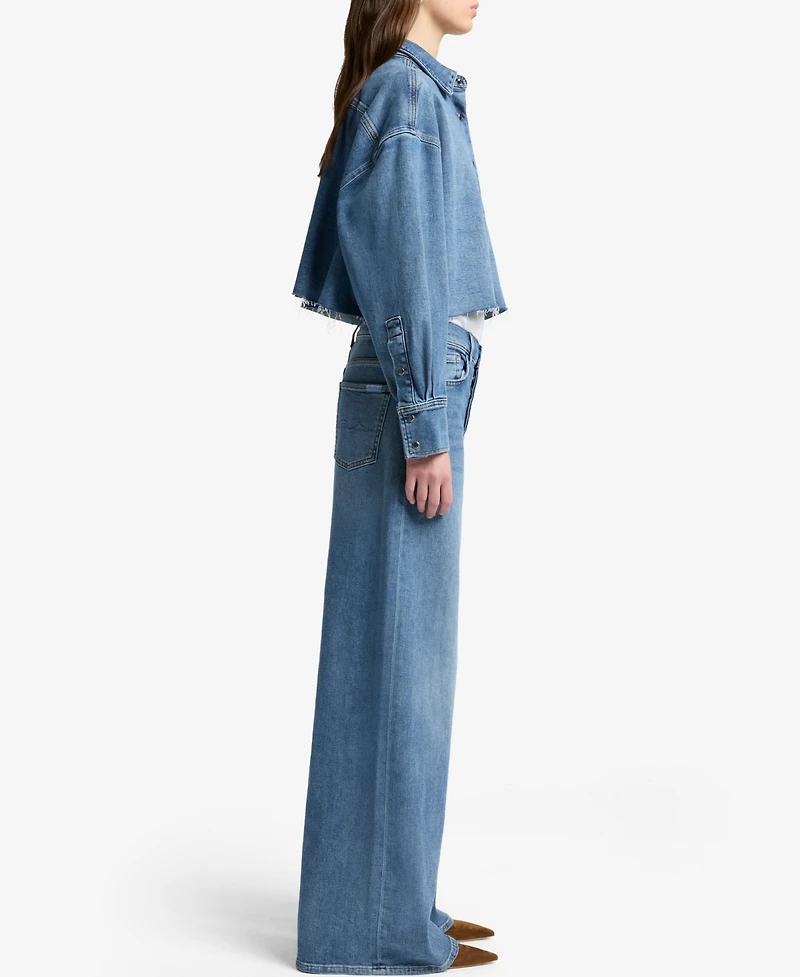 7 For All Mankind Cropped Denim Shirt Jacket