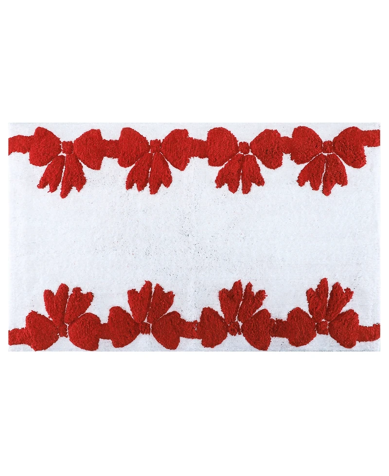 Holly Bells Holiday Bow Cotton Border Bath Rug, 20" x 32"