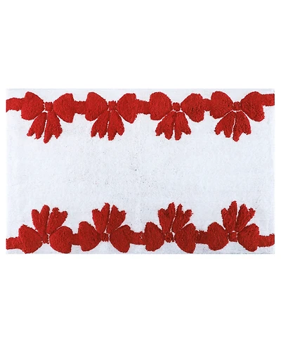 Holly Bells Holiday Bow Cotton Border Bath Rug, 20" x 32"