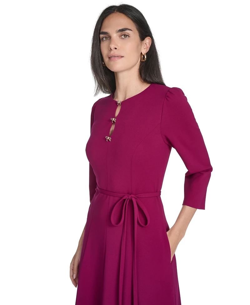 Jessica Howard Women's Jewel Neck 3/4-Sleeve Midi Dress