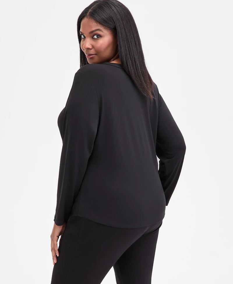 I.n.c. International Concepts Plus V-Neck Long-Sleeve Blouse, Macy's Exclusive