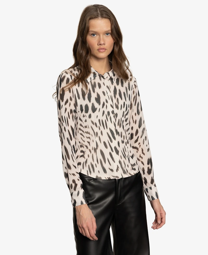 Sanctuary Women's Fitted Mesh Button Down Top