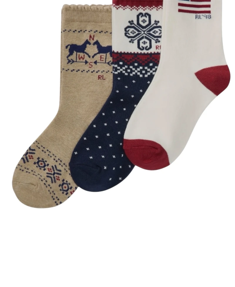 Polo Ralph Lauren Little and Big Girls 3-Pack Holiday Americana Socks