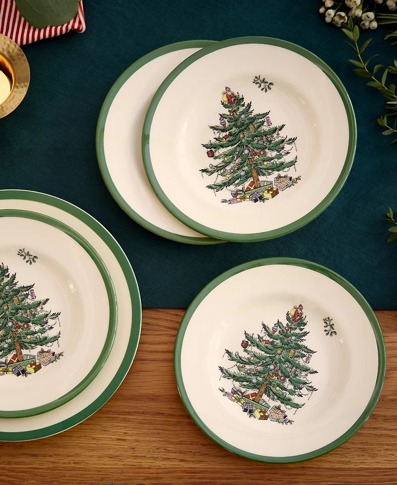 Spode Christmas Tree Bread & Butter Plates, Set of 4