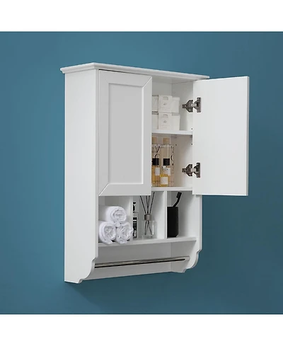 Vanirror 23x32" White Bathroom Wall Cabinet with Towel Bar & Adjustable Shelves - Over Storage for Bath, Kitchen, Laundry