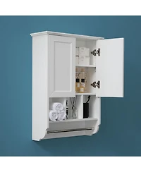 Vanirror 23x32" White Bathroom Wall Cabinet with Towel Bar & Adjustable Shelves - Over Storage for Bath, Kitchen, Laundry