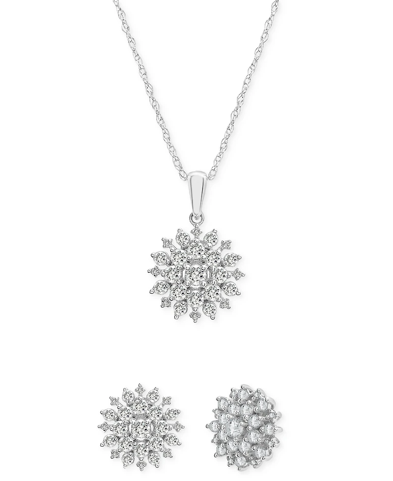 Wrapped in Love 2-Pc. Set Diamond Cluster Pendant Necklace & Matching Stud Earrings (1 ct. t.w.) in 14k White Gold, Created for Macy's