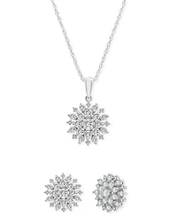 Wrapped in Love 2-Pc. Set Diamond Cluster Pendant Necklace & Matching Stud Earrings (1 ct. t.w.) in 14k White Gold, Created for Macy's