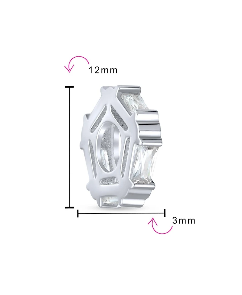Bling Jewelry Geometric Baguette Cz Thin Spacer Bead Charm Cubic Zirconia .925 Sterling Silver Fits European Bracelet