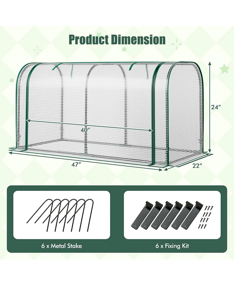 Costway Portable Mini Greenhouse 47" x 22" x 24" Outdoor Indoor Tunnel Greenhouse