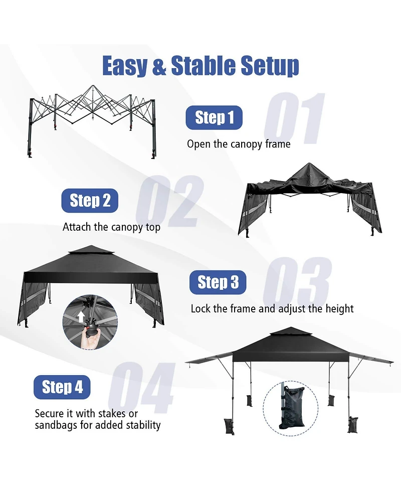 10'x17.6' Outdoor Instant Pop-up Canopy Tent Dual Half Awnings Adjust Patio