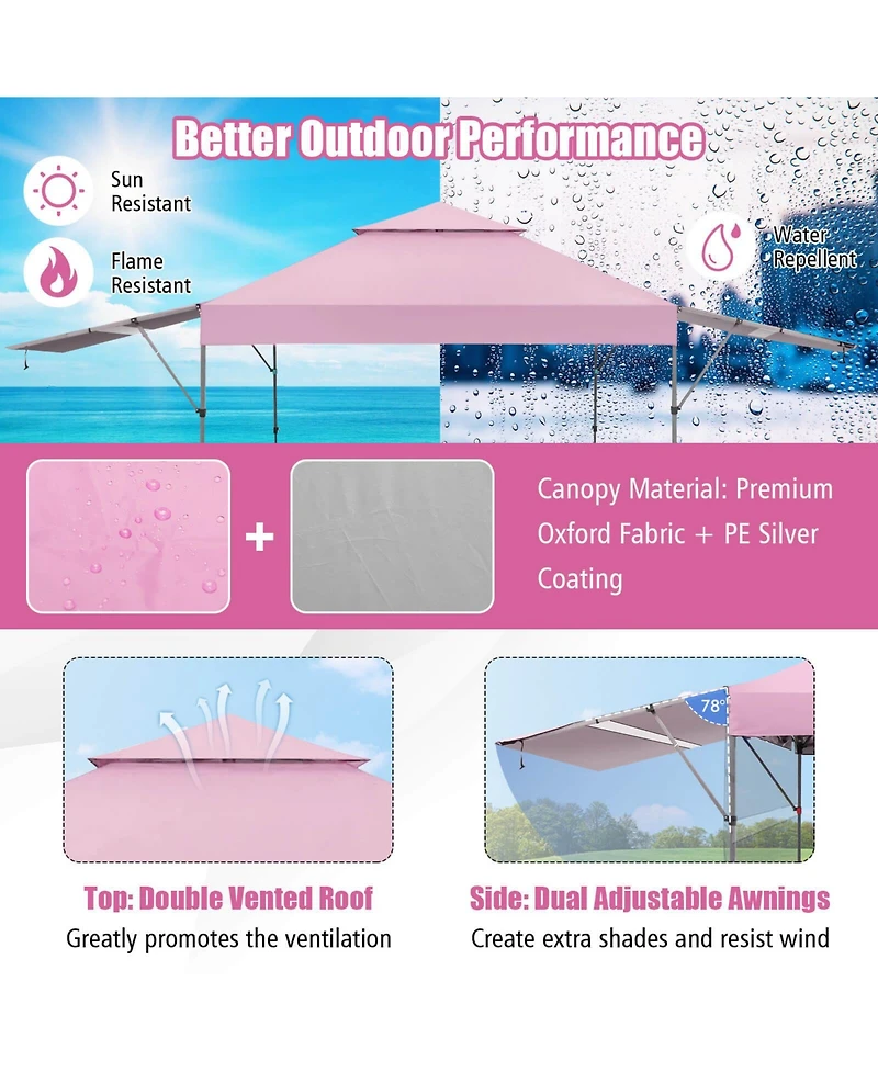 10'x17.6' Outdoor Instant Pop-up Canopy Tent Dual Half Awnings Adjust Patio