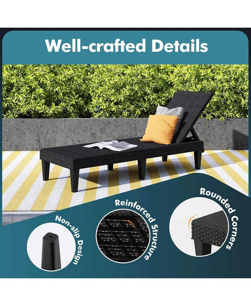 Costway Outdoor Chaise Lounger Chair 3-Position Reclining with Waterproof Rattan