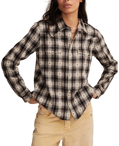 Lucky Brand Women's Western Flannel Long Sleeve Button Down Shirt