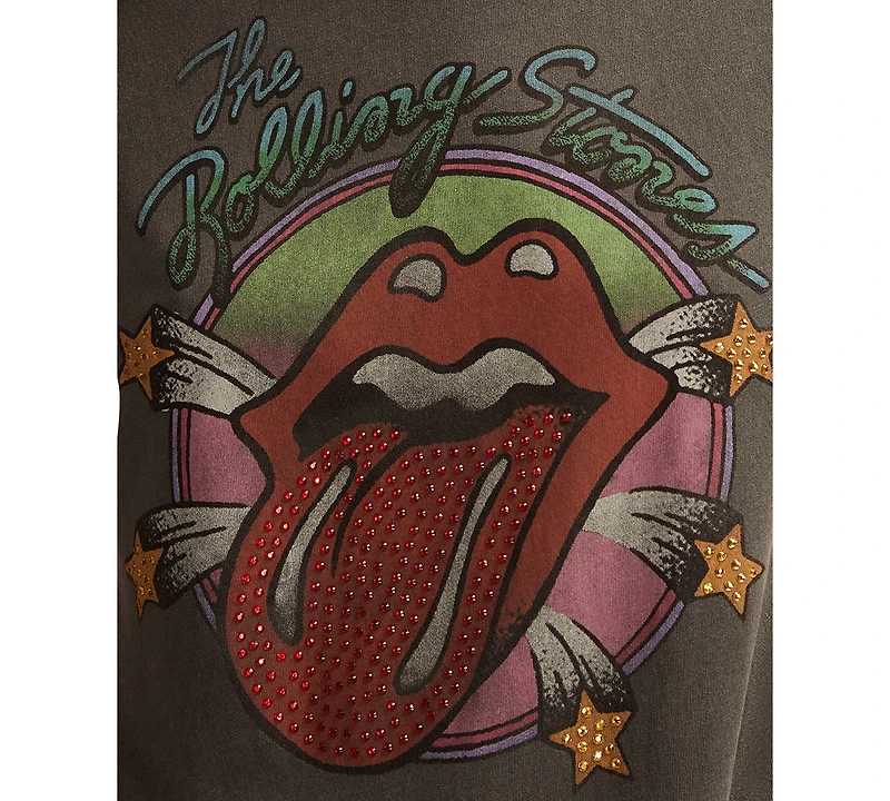 Lucky Brand Women's Rolling Stones Star Lips Boyfriend T-Shirt