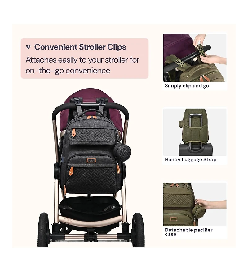BabbleRoo Kids Diaper Bag Backpack Versatile Travel Mummy with Changing Pad & Accessories, Light Gray