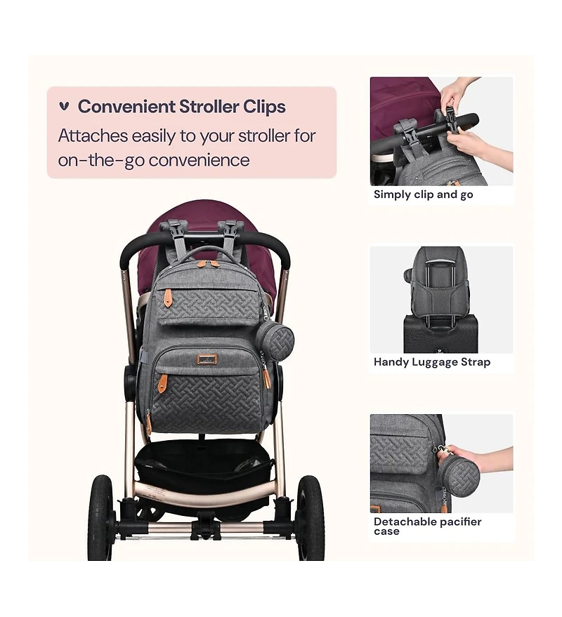 BabbleRoo Kids Diaper Bag Backpack Versatile Travel Mummy with Changing Pad & Accessories, Light Gray